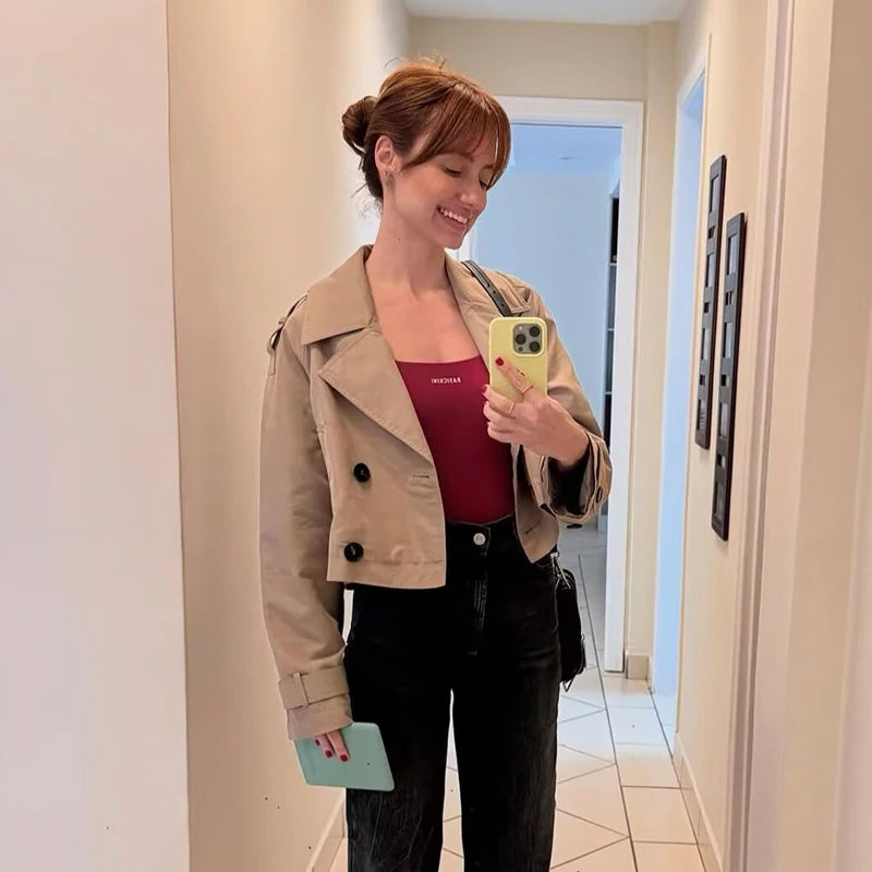Double Breasted Short Trench Coat